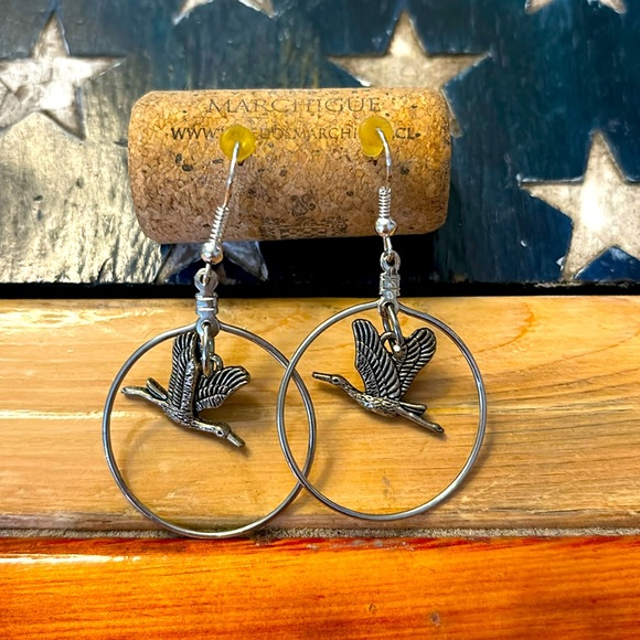 Silver Crane Earrings - Picture 1 of 3